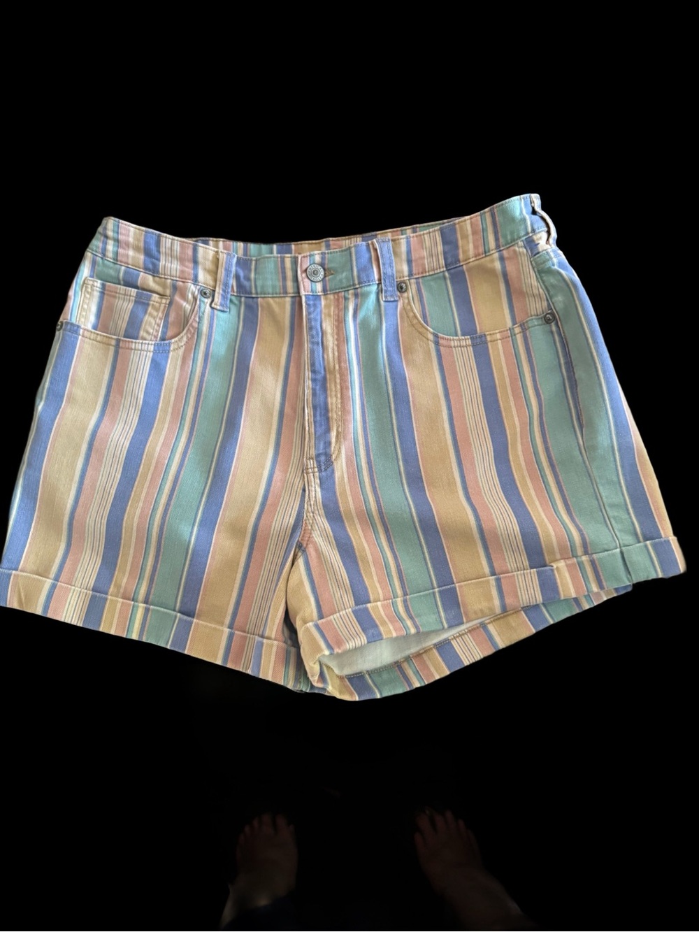 American Eagle Multicolor Vertical Stripe Denim High Waist Shorts Size 14